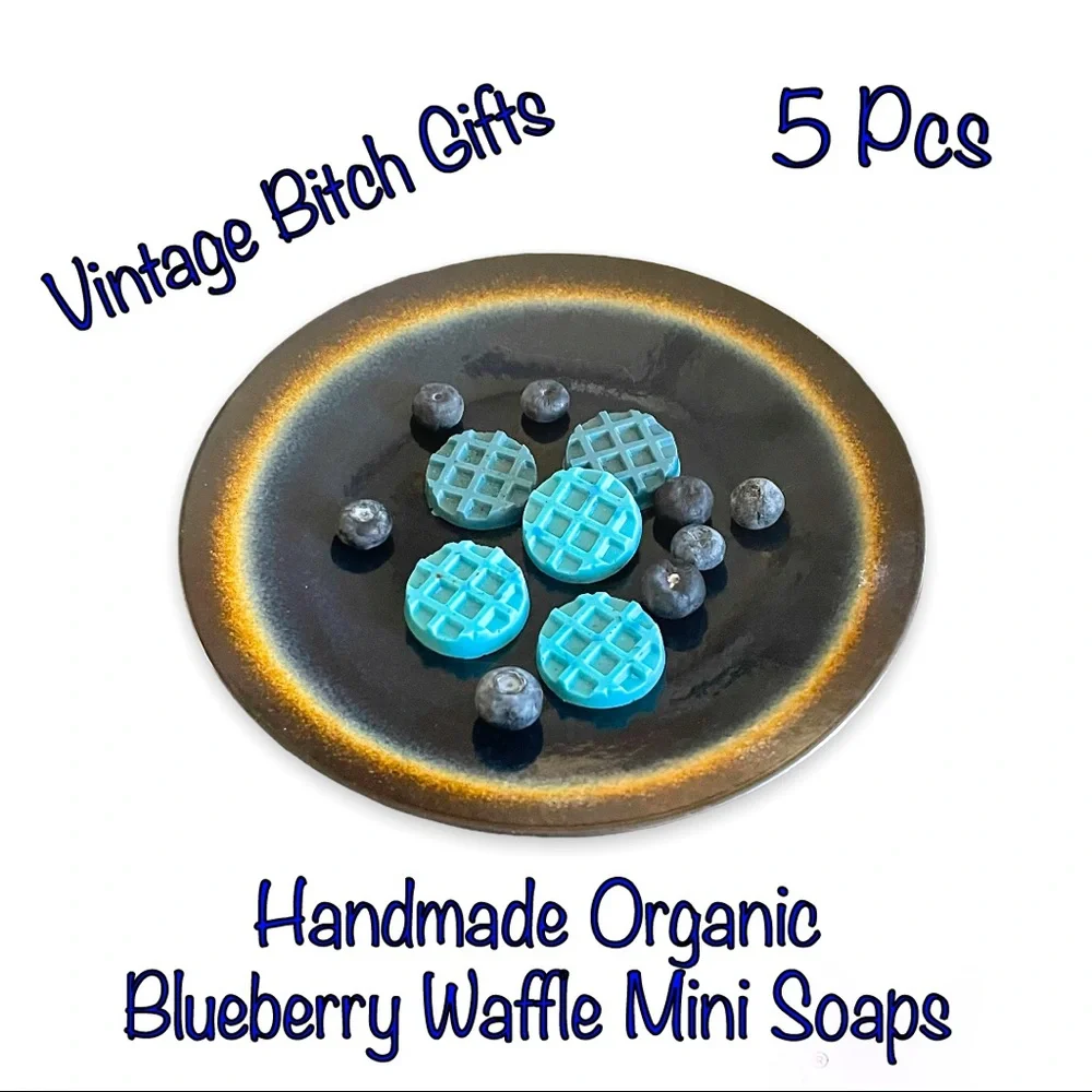 New VintageBitch Gifts - Handmade Organic Blueberry Waffle Mini Soaps 5 Pcs